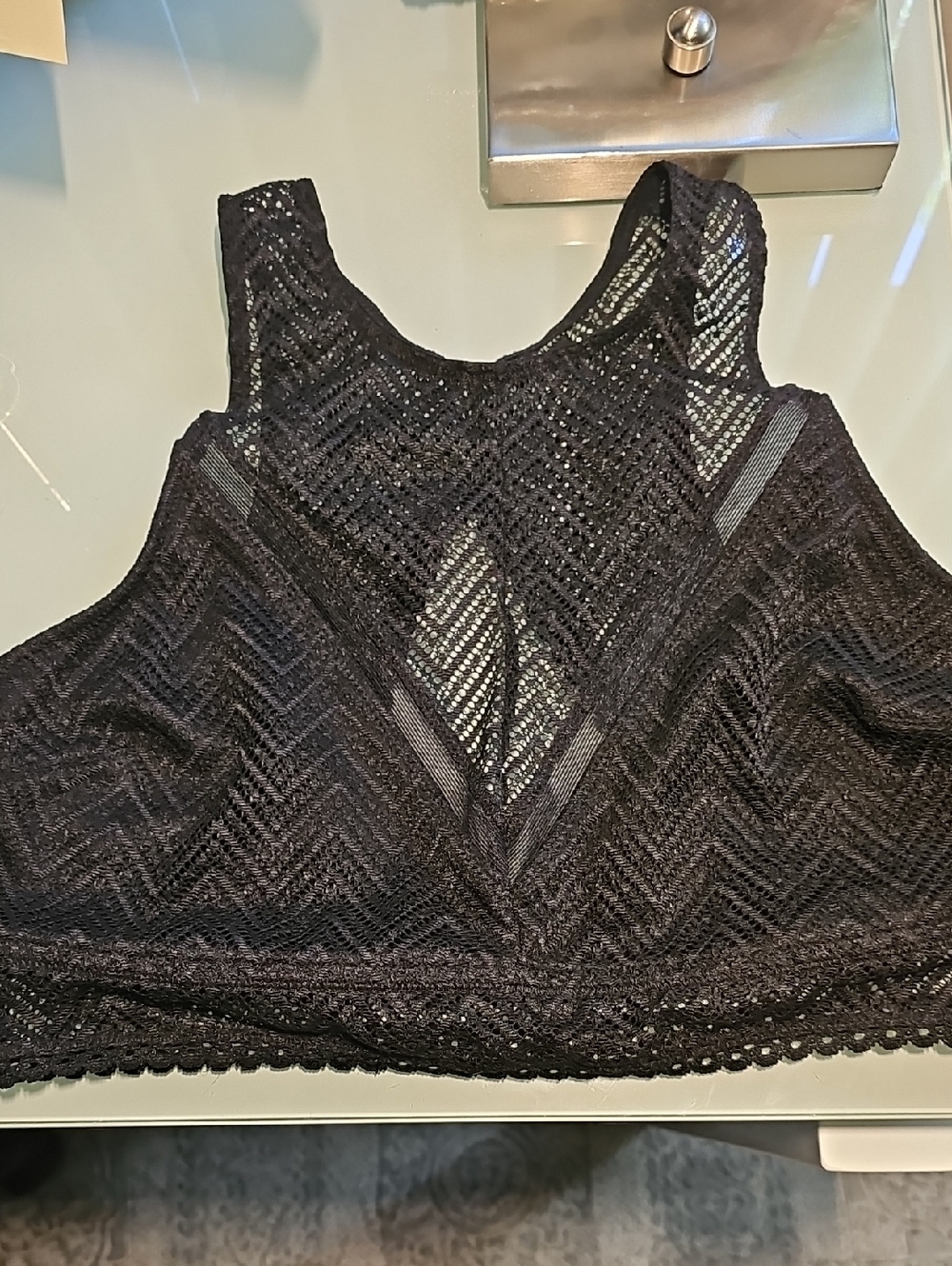 Black Lace Bralette - Sheer Chevron Knit